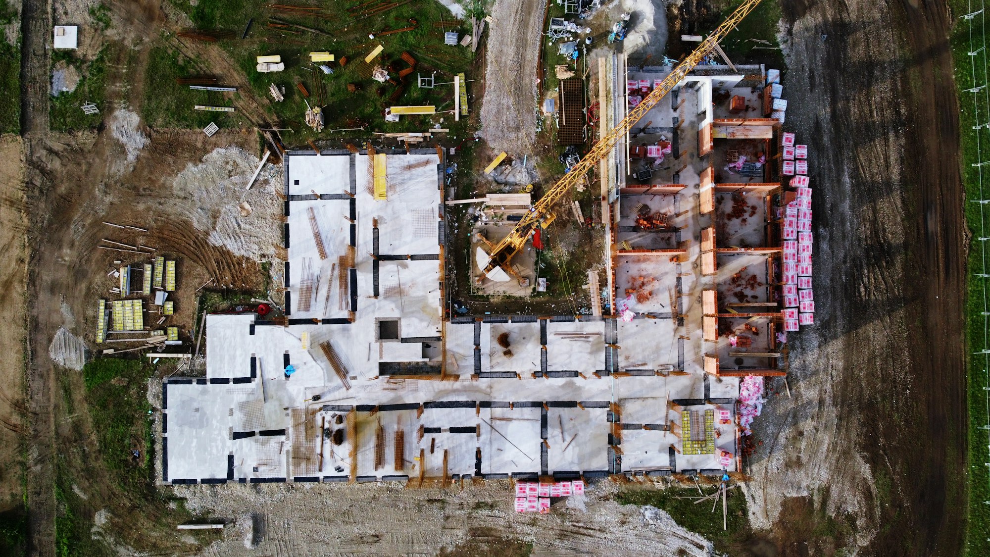 Aerial view of a building project under construction